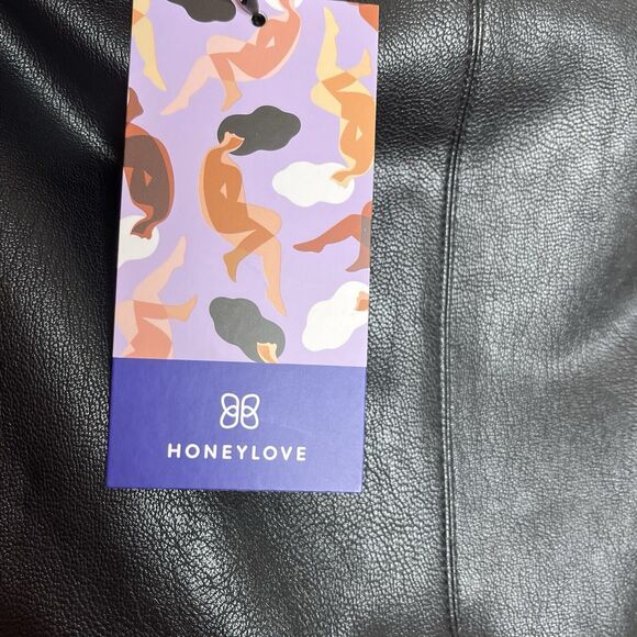 HONEYLOVE Vegan Leather Legging Black Womens 1X Faux Shaping Ankle Zipper - Picture 7 of 10